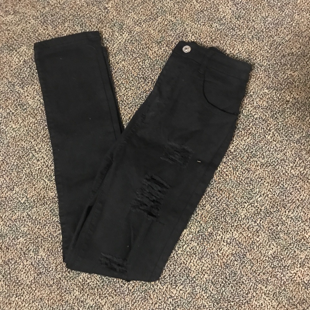 Women’s High Waisted Distressed Skinny Black Jeans